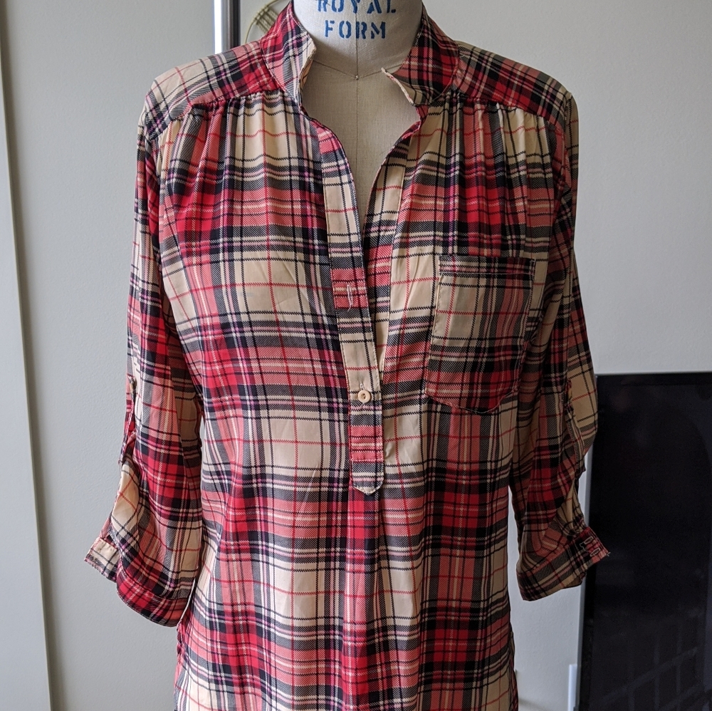 Akira plaid silky blouse
